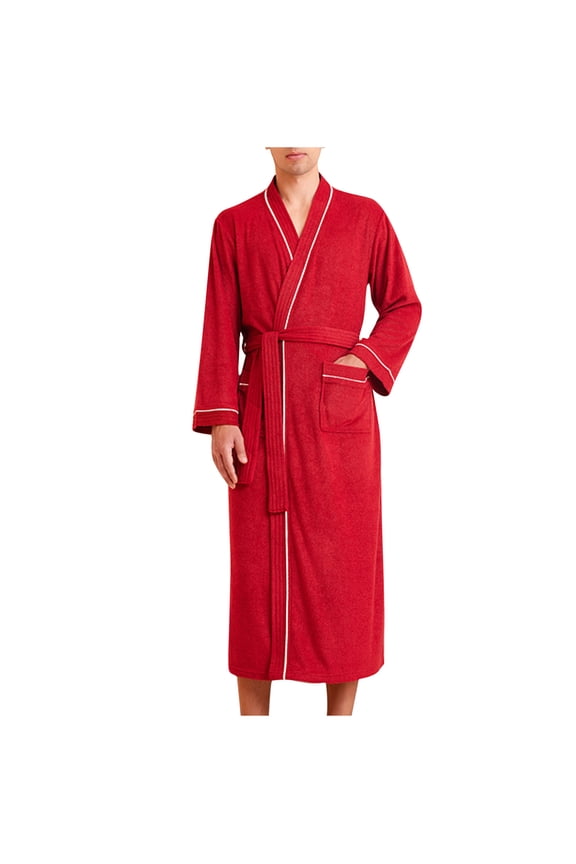 Christmas Clearance! ZVNAΖH Mens Cotton Towel Robe After Shower, Absorbent Bathrobe Makeup Dressing Gown, Bath Towel, Nightgown (Long Sleeve Style)