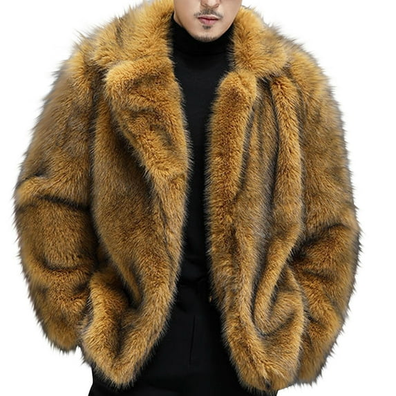 Christmas Clearance! ZVNAΖH Mens Faux Fur Coat Vintage Fluffy Jacket Winter Warm Coat Fuzzy Outerwear Big and Tall Cardigan