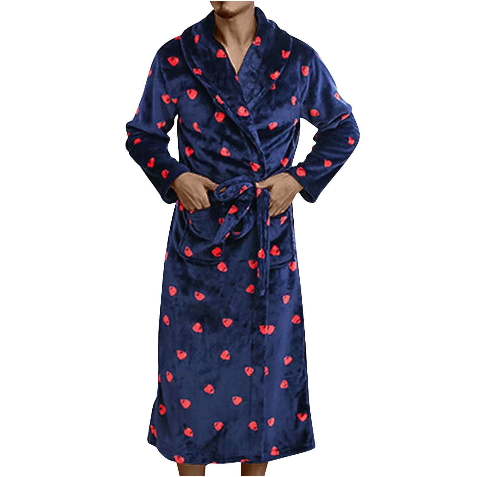ZVNAΖH Mens Flannel Robes Knee Length Soft Warm Fleece Bathrobe ...