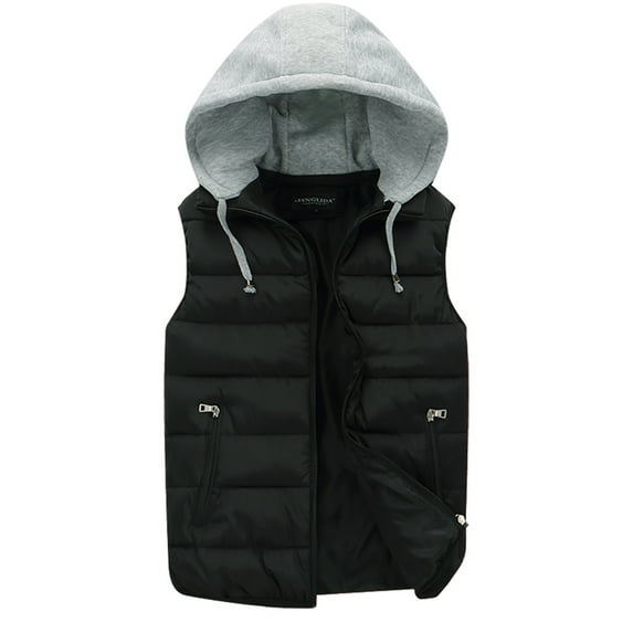 Christmas Clearance! ZVNAΖH Mens Hooded Puffer Jacket Vest Winter Warm Sleeveless Jacket Zipper Quilted Puffy Vests