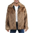 thumbnail image 1 of ZVNAΖH Mens Luxury Faux Fur Jacket Fluffy Furry Coats Lapel Collar Long Sleeve Outerwear Winter Warm Cardigans, 1 of 5