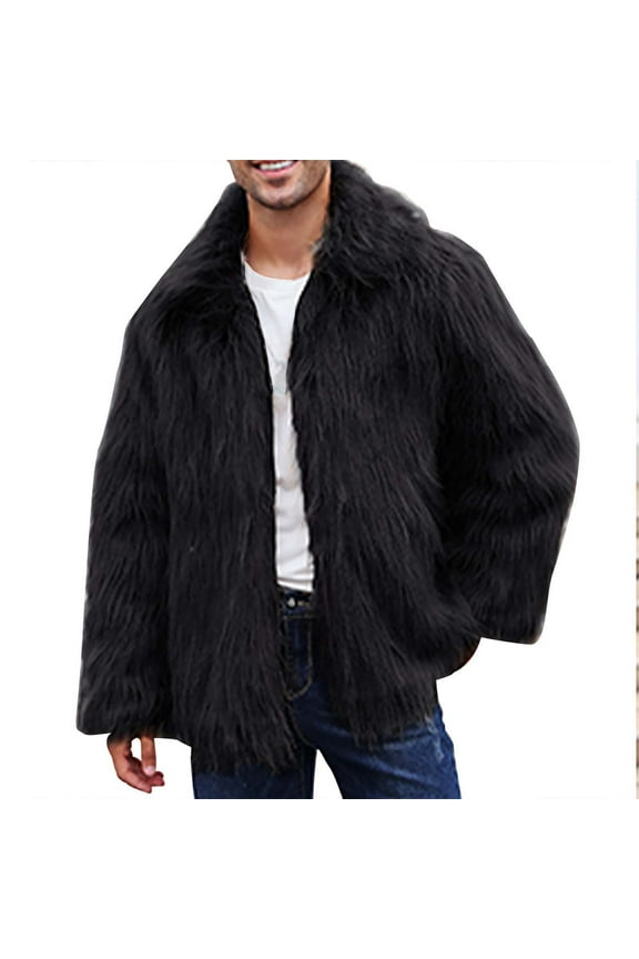 ZVNAΖH Mens Luxury Faux Fur Jacket Fluffy Furry Coats Lapel Collar Long Sleeve Outerwear Winter Warm Cardigans