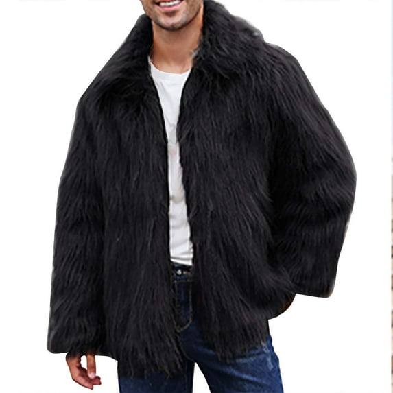 ZVNAΖH Mens Luxury Faux Fur Jacket Fluffy Furry Coats Lapel Collar Long Sleeve Outerwear Winter Warm Cardigans
