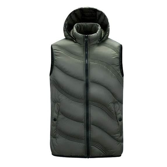 Christmas Clearance! ZVNAΖH Mens Quilted Puffer Vest Thicken Warm Winter Coat with Removable Hood Sleeveless Pocket Front Full Zip Jacket