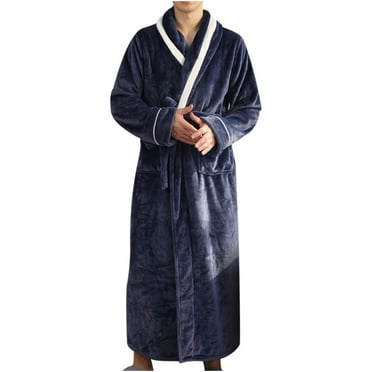 Christmas Clearance! ZVNAΖH Mens Robes Big and Tall Full Length Plush Fleece Long Robe, Shawl Collar Bathrobe Warm Winter House Robes