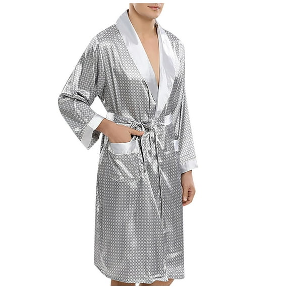 Christmas Clearance! ZVNAΖH Mens Silk Robes with Shorts Set 2 Packs Long Sleeve Bathrobe Soft Pajamas Set Loungewear with Pockets