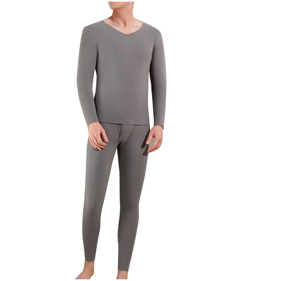 ZVNAΖH Mens Thermal Underwear Set Sport Base Layers Winter Warm Long Johns and V Neck Top, Slim Fit, Solid Color, Sizes L-4XL