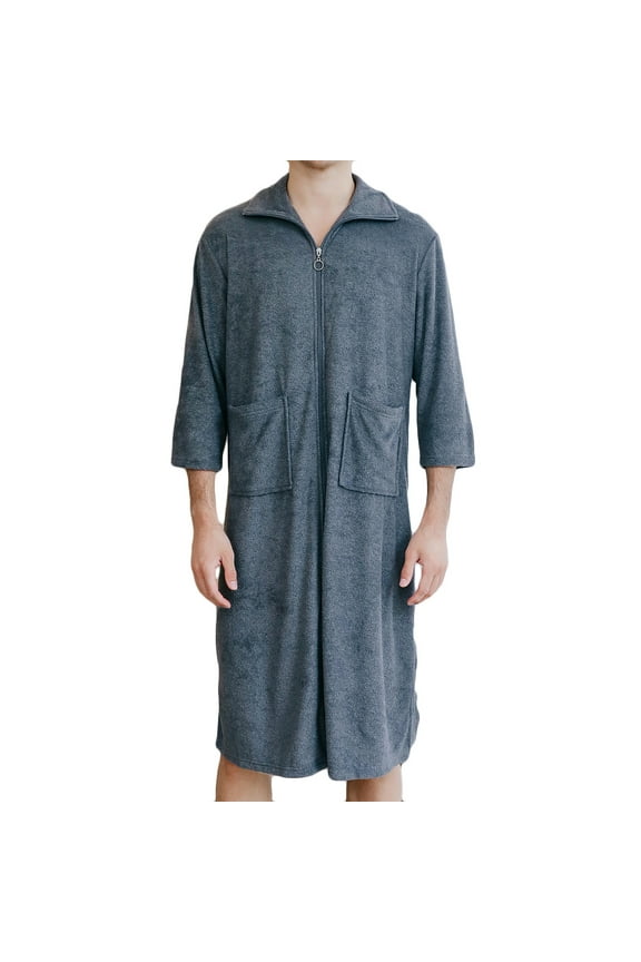 Christmas Clearance! ZVNAΖH Mens Zip Up Robe Lightweight Towel Material Robe Absorbent and Quick-drying Shower Robe Big and Tall Bathrobe