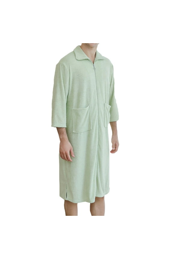 Christmas Clearance! ZVNAΖH Mens Zip Up Robe Lightweight Towel Material Robe Absorbent and Quick-drying Shower Robe Big and Tall Bathrobe