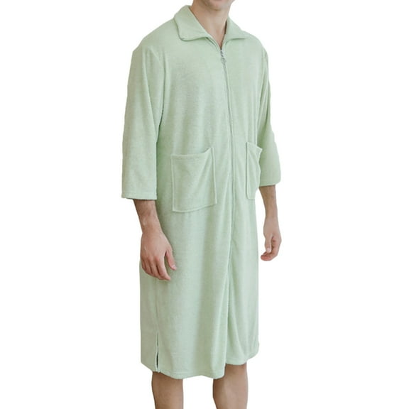 Christmas Clearance! ZVNAΖH Mens Zip Up Robe Lightweight Towel Material Robe Absorbent and Quick-drying Shower Robe Big and Tall Bathrobe
