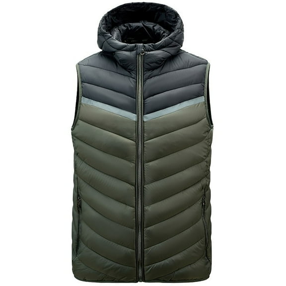 ZVNAΖH Mens Zipper Hooded Puffer Vest Coat Patchwork Color Outwear with Zip Pockets, Warm Winter Sleeveless Jacket