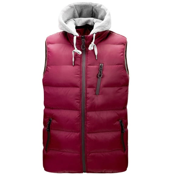 ZVNAΖH Mens Zipper Hooded Puffer Vest Coat Winter Warm Sleeveless Jacket with Zip Pockets and Chest Pocket
