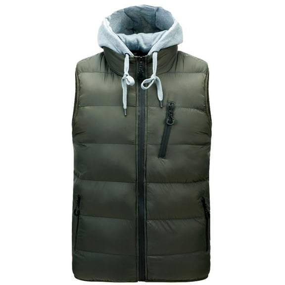 ZVNAΖH Mens Zipper Hooded Puffer Vest Coat Winter Warm Sleeveless Jacket with Zip Pockets and Chest Pocket