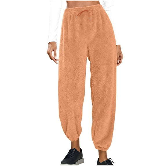 ZVNAΖH Plus Size Plush Pajama Pants for Women Casual Warm Fuzzy Fleece Lounge Pants, Solid Color, Sizes S-5XL