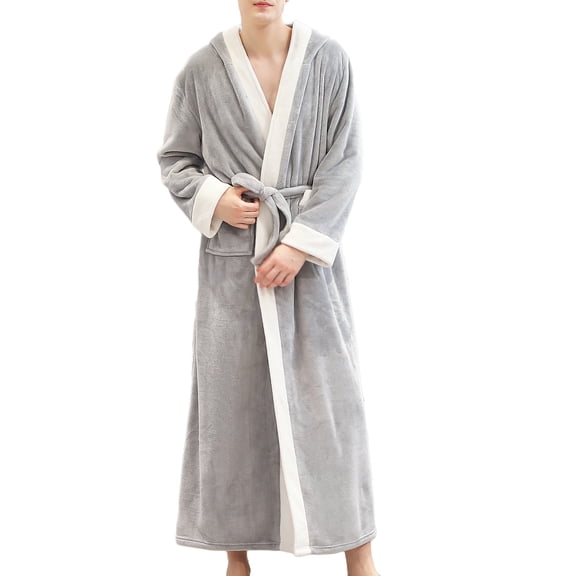 ZVNAΖH Plush Robes for Men Long Fleece Bathrobe, Full Length Robes Big and Tall Bathrobe, Gifts for Men, Winter Warm Loungewear