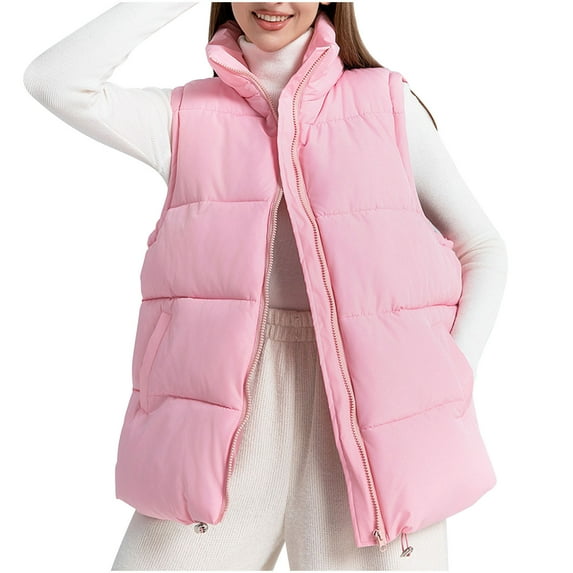 Christmas Clearance! ZVNAΖH Puffer Vest for Women Zip Up Puffer Vest Stand Collar Sleeveless Padded Jacket Coat Winter Warm Vest with Pockets