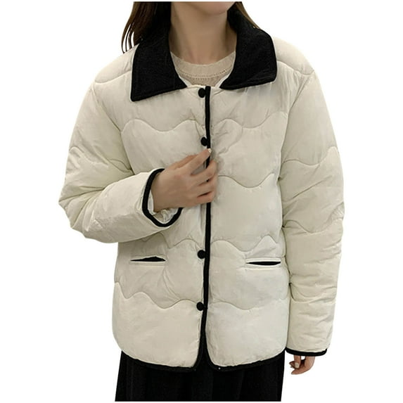 ZVNAΖH Quilted Jacket for Women Lightweight Puffer Jacket Lapel Long Sleeve Jacket Winter Warm Coats with Pockets