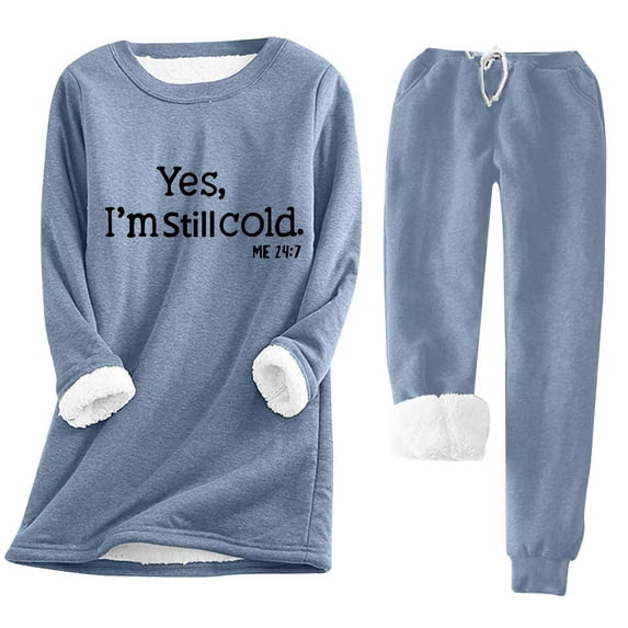 ZVNAΖH Thermal Clothes for Women Extreme Cold Fleece Lounge Sets Winter Warm Pajamas Set, Sizes S-3XL