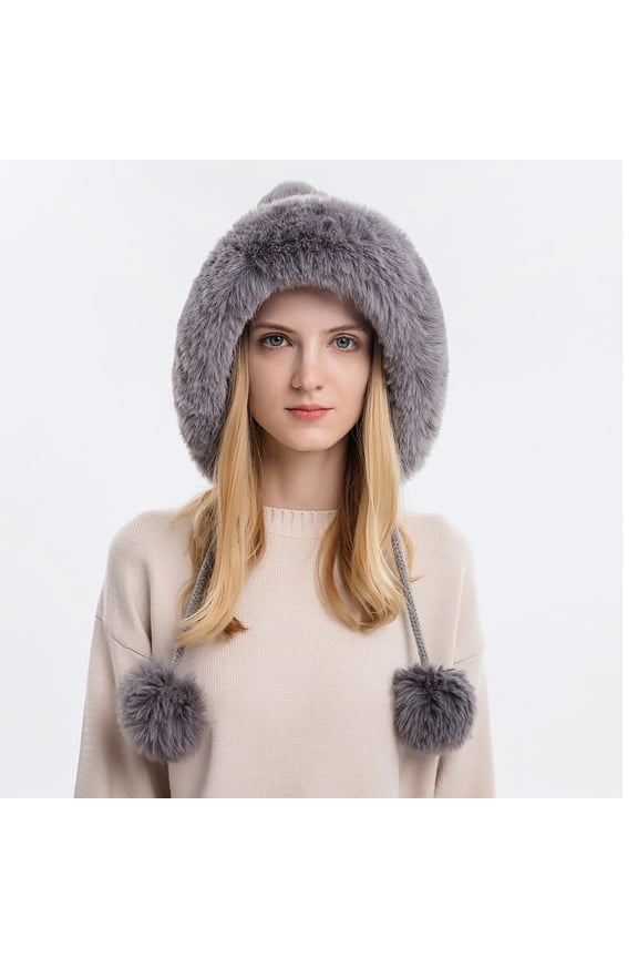 ZVNAΖH Winter Hats for Women Knit Beanie Soft Warm Fleece Lined Long Ear Straps Snow Ski Cap with Pompom