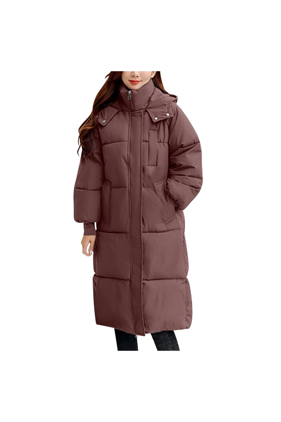 Christmas Clearance! ZVNAΖH Winter Long Puffer Coat Zip Up Padded Coat Plus Size Quilted Jacket Stand Collar Puffer Coat Thick Warm Coat