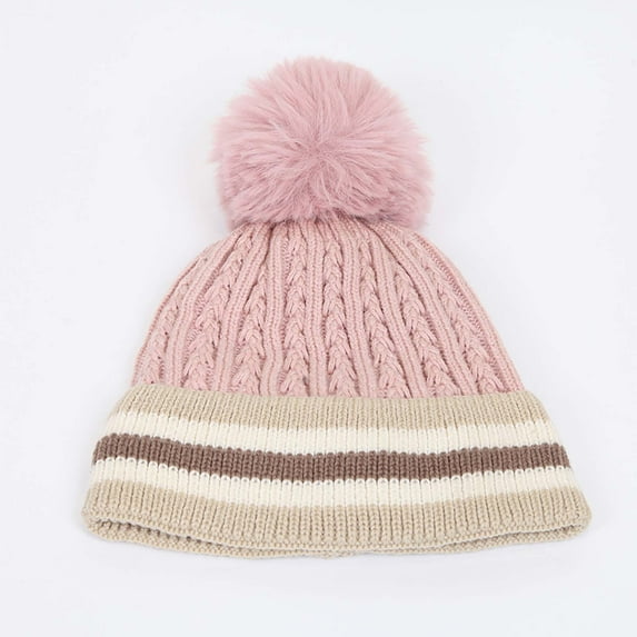 ZVNAΖH Women Winter Pompom Beanie Hat Striped Printed Warm Hats Thick Slouchy Snow Knit Skull Ski Cap