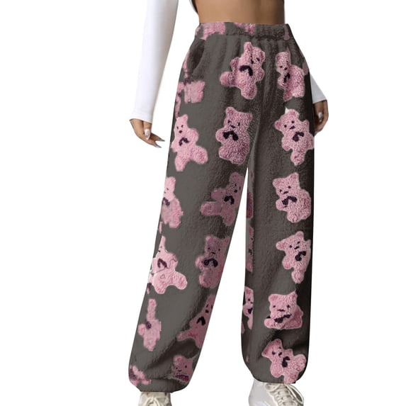 ZVNAΖH Women's Cute Bear Plush Pajama Pants, Soft Fleece Warm Pjs Bottoms Sleepwear Winter Fuzzy Lounge Pants