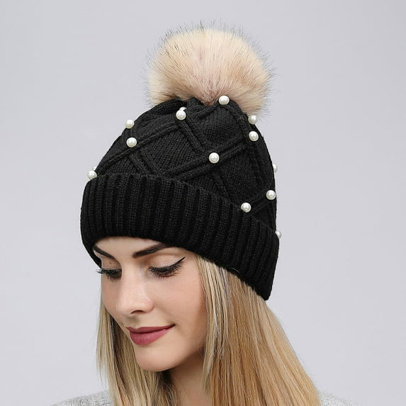 ZVNAΖH Women's Winter Pompom Beanie Warm and Cozy Knit Hat Fleece Lining Skull Cap