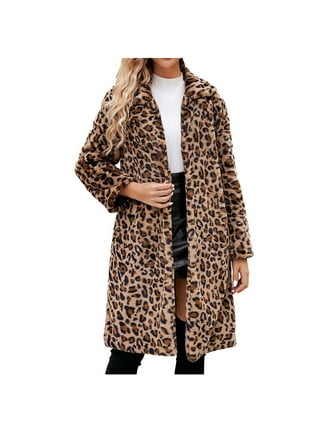 【fenon】 leopard long trench coat fenon】 leopard long trench coat S-9XL Womens Faux Fox