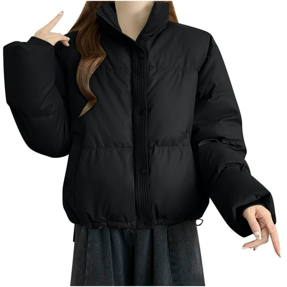 Christmas Clearance! ZVNAΖH Womens Puffer Jacket Cropped Quilted Jacket Zip Up Padded Coat Cropped Winter Coats Casual Warm Jackets