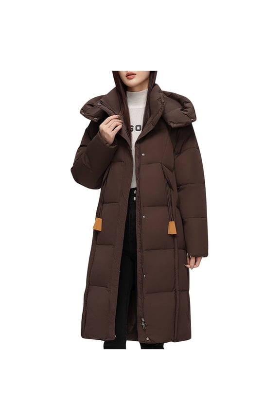 Christmas Clearance! ZVNAΖH Womens Winter Quilted Jacket Long Puffer Jacket Zip Up Padded Coat Thick Warm Coat Casual Quilted Jacket with Hood