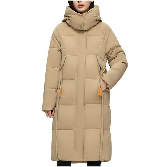 Christmas Clearance! ZVNAΖH Womens Winter Quilted Jacket Long Puffer Jacket Zip Up Padded Coat Thick Warm Coat Casual Quilted Jacket with Hood