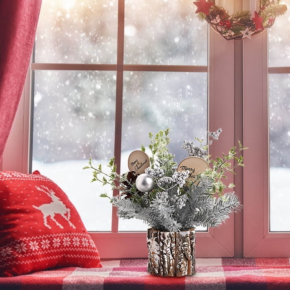 asxite Christmas Tree,Artificial Christmas Trees 11.8 Inch Mini Cones Pines Flocked In Pot Decor For Desk Mantel Centerpiece Home Decor