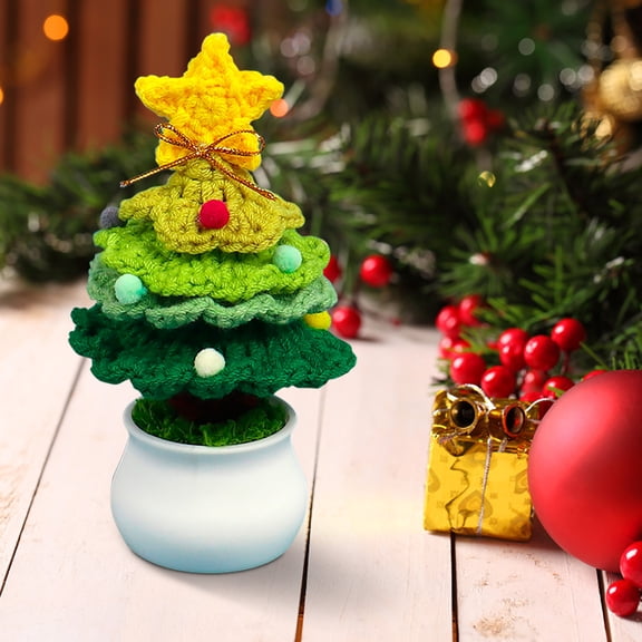 asxite Christmas Tree, Crochet Christmas Tree Yarn Potted Ornament Small Gift
