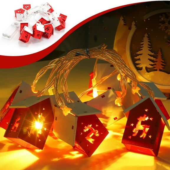 Christmas Clearance asxite String Lights,Christmas String Lights 6.6 Ft Wooden House String Lights With Carved Reindeer Patterns Warm Colored Light