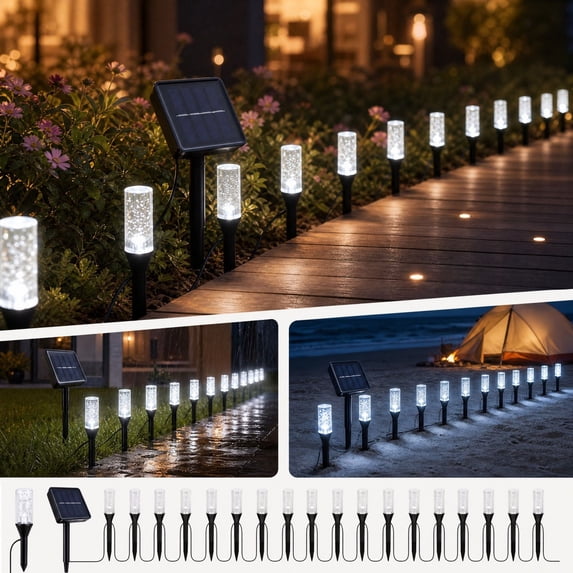 Christmas Clearance!—less than $1 each, 20 LED Solar Column Ground Stake Lights with 3 colors to choose from for Garden Walkway Outdoor Decor(White)