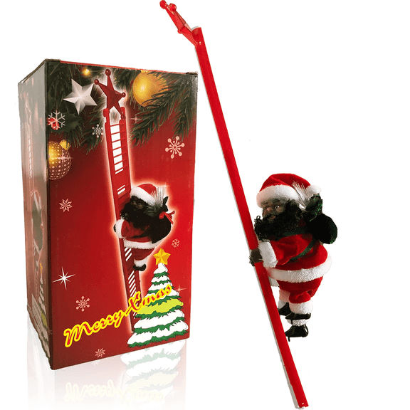 Christmas Climbing African American Santa, Electric Climbs The Ladder Up&Down, Black Santa Claus with Jingle Bells Music, Christmas Tree Decorations Xmas Hanging Ornaments Toys