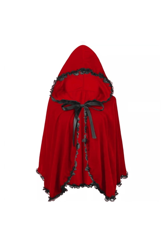 Christmas Cloak for Women Casual Print Lace Pleated Lace Solid Color Hooded Short Velvet Cape