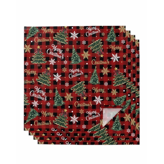 Christmas Cloth Napkins Set of 4 Reusable Dinner Napkins, Pine Tree Gold White Snowflake Red Black Plaid Cocktail Napkin Washable Table Napkins for Wedding/Holiday Party/Baby Shower 20"x20"
