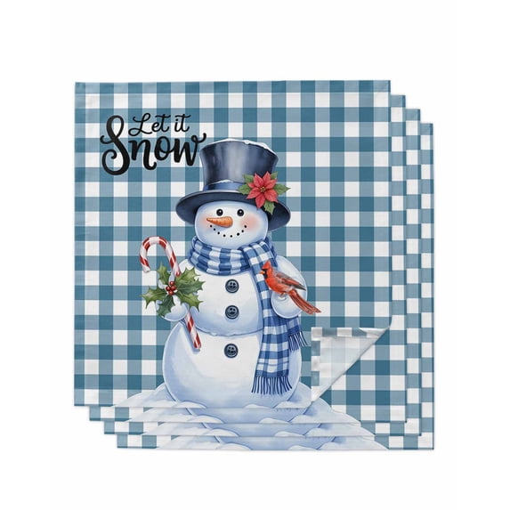 Christmas Cloth Napkins Set of 4 Reusable Dinner Napkins, Winter Snowman Cardinal Poinsettia Plaid Cocktail Napkin Washable Table Napkins for Wedding/Holiday Party/Baby Shower 20"x20"