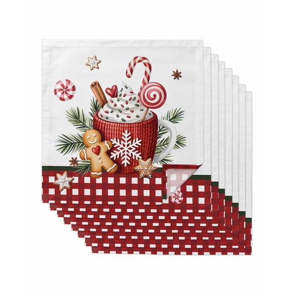 Christmas Cloth Napkins Set of 8 Reusable Dinner Napkins, Winter Ice Cream Sugar Pine Needle Red Plaid Cocktail Napkin Washable Table Napkins for Wedding/Holiday Party/Baby Shower 20"x20"