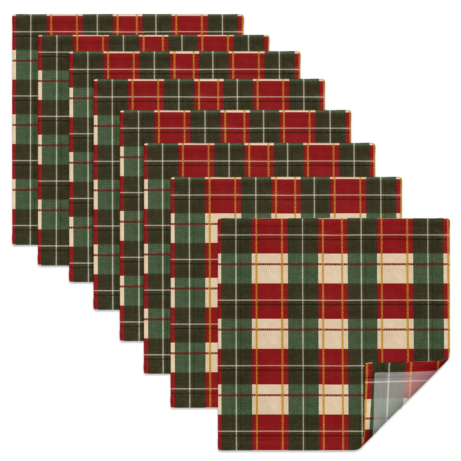 Christmas Cloth Napkins Set of 8 Vintage Country Red Green Beige Plaid ...