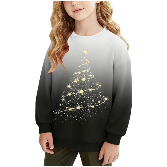 Christmas Clothes Boys Girls Crewneck Sweatshirts Snowflake Xmas Printed Graphic Pullover Long Sleeve Tops (11 Years, Black|Gradient)
