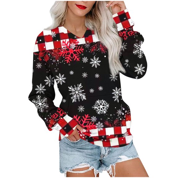 Christmas Clothes Women Crewneck Sweatshirts Loose Fit Long Sleeve Holiday Festive Outfits Xmas Printed Tops (XL, Black 01)