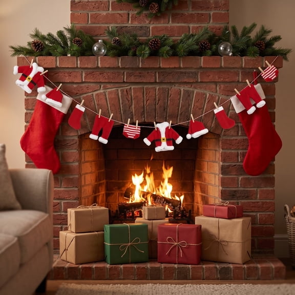 Christmas Clothesline Santa Outfit Garland, Hanging Sweater Party Decor, Style Cloth Bunting for Door Wall and Holiday