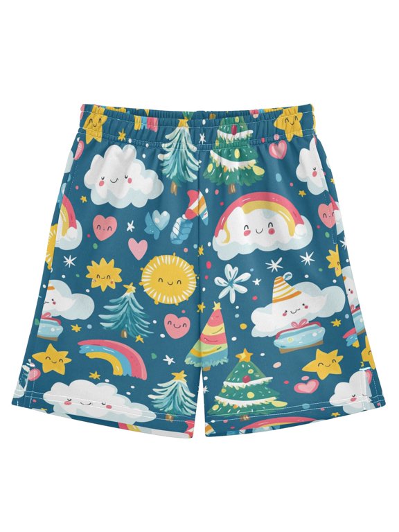 Christmas Cloud Pattern Athletic Shorts Breathable with Comfort Fit Drawstring Casual Sweatshorts X-Large