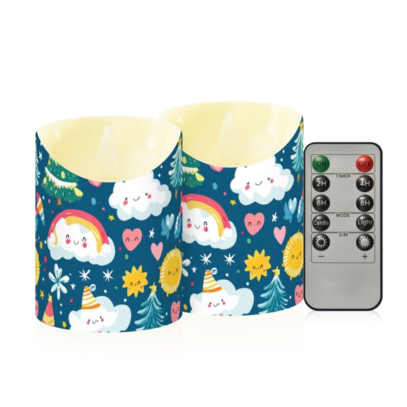 Christmas Cloud Pattern Flameless Candles 2 PCS with Remote Realistic Moving Flame LED Tapered Pillar Set for Home Decor