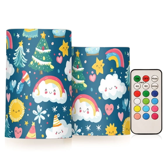 Christmas Cloud Pattern Flameless LED Candle Set with Remote, Battery Operated Color Changing Pillar Candles, Set of 2