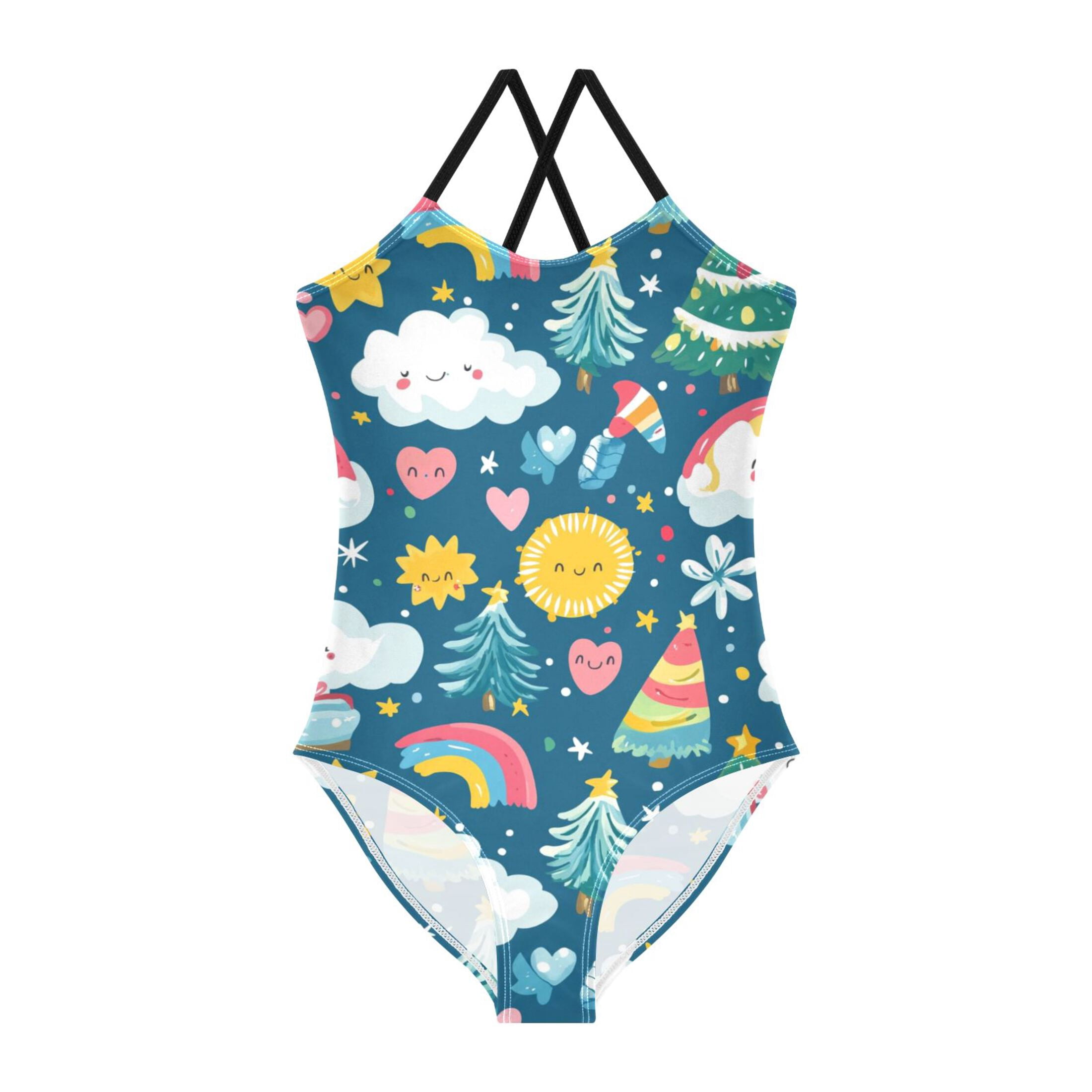 Christmas Cloud Pattern Girls' One-Piece Swimwear 3T-10T Soft Stretchy ...