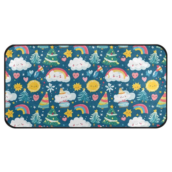 Christmas Cloud Pattern Kitchen Runner Rug 39x20 in Non Slip Absorbent Cushioned Laundry Bathroom