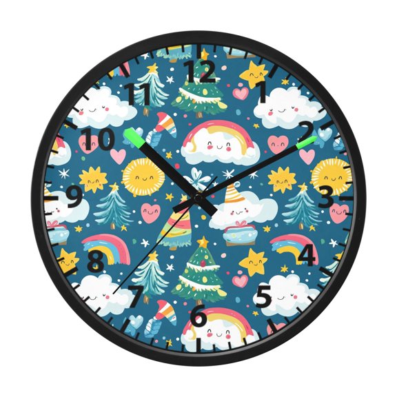 Christmas Cloud Pattern Wall Clock 12 Inch Voice Activated Night Light Silent Non Ticking